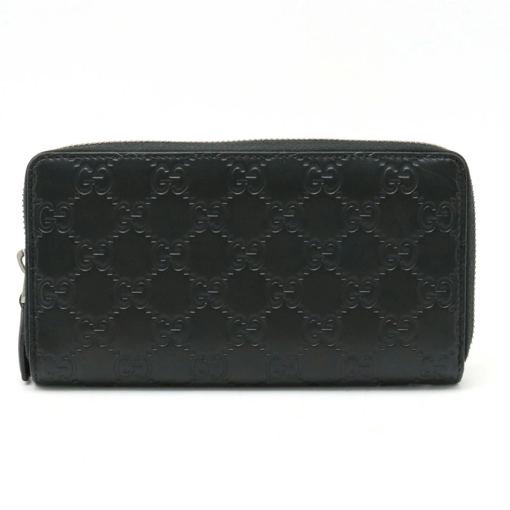 GUCCI Guccissima Round Zipper Long Wallet Leather Black